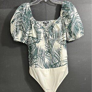 Tropical Leaf Print Puff Sleeve Bodysuit